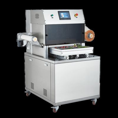 Automatic Vertical Tray Sealer DQ400L-V with Food Grade 304 Stainless Steel and 6061 Anodized Aluminum Mold for Modified Atmosphere Packaging
