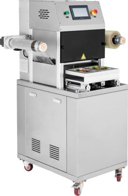 Коммерческий автоматический уплотнитель подносов с пищевой сталью 304 и анодированной алюминиевой формой 6061 для упаковки в модифицированной атмосфере