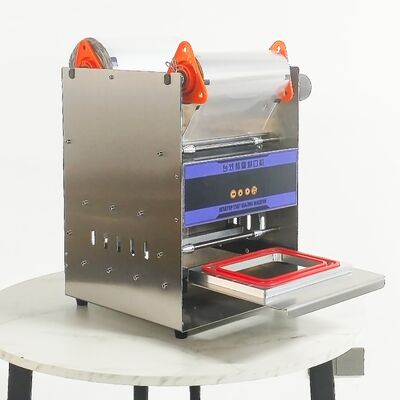 Electric Manual Milk Tea Sealing Machine DF2014T-M with Food-Grade Stainless Steel Body and 6061 Anodized Aluminum Mold